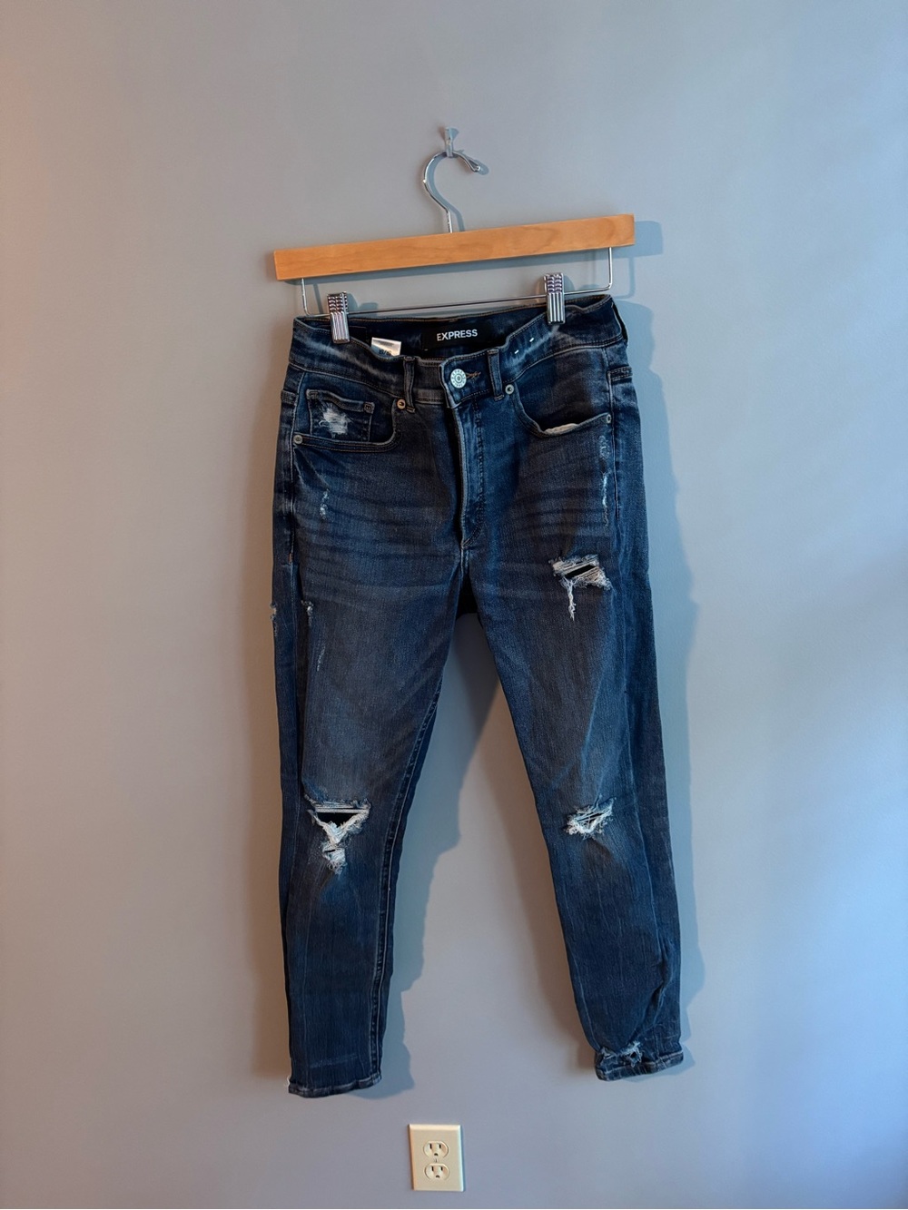 Express Women's Skinny Ripped Jeans - Dark Blue